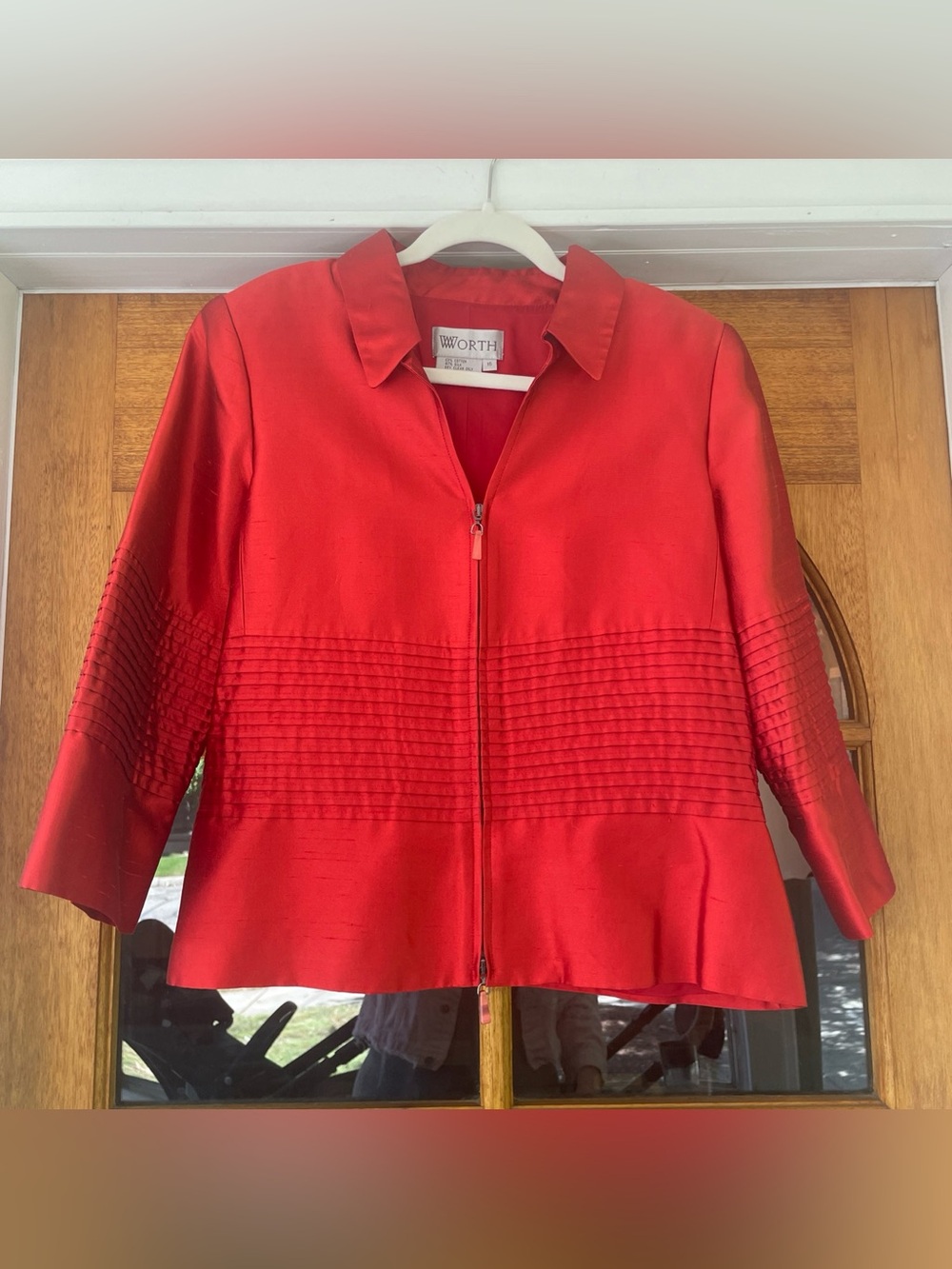 Worth New York Women’s Red Ribbed Zip Up Top Size 16 Silk Cotton